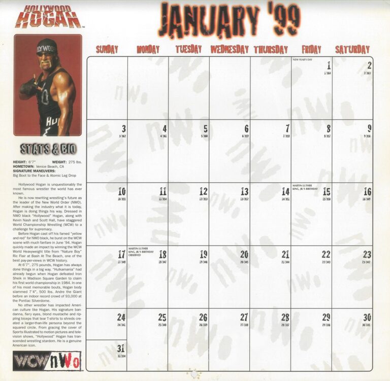 Full Magazine Scans Wcw Wall Calendar [1999] Wcw Worldwide